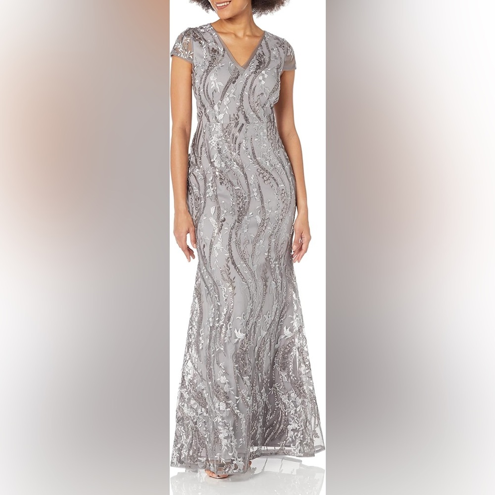 Adrianna Papell Embroidered Sequin Gown NWT 4